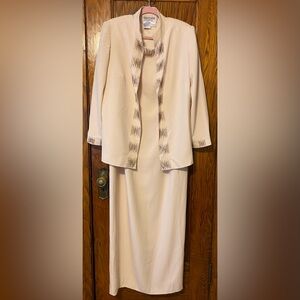 Daymor Couture Formal Beaded maxi dress and Jacket Blazer champagne Size 16